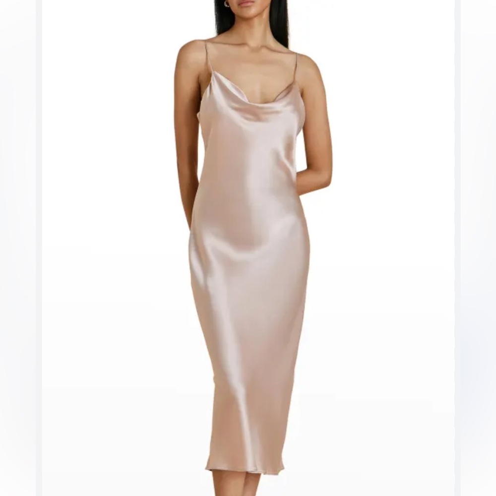 Olivia von Halle Luxury Oyster Cowl Neck Silk slip dress